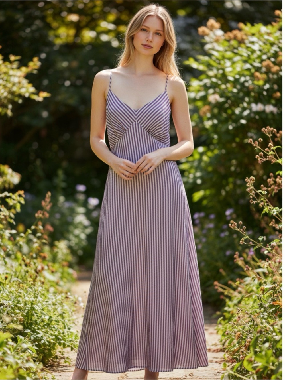 Madewell Lavender and White Striped Maxi Slip Dress